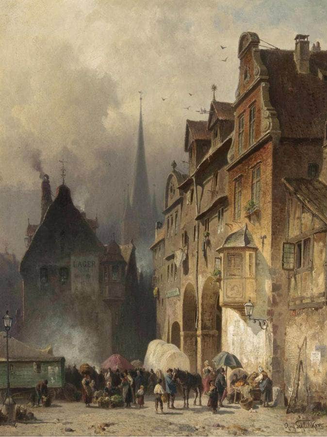Market Day By August Eduard Schliecker Fine Art Print