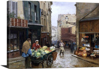 Market On The Rue Mouffetard, Paris Painting Victor Gabriel Gilbert Canvas Art Fine Art Print