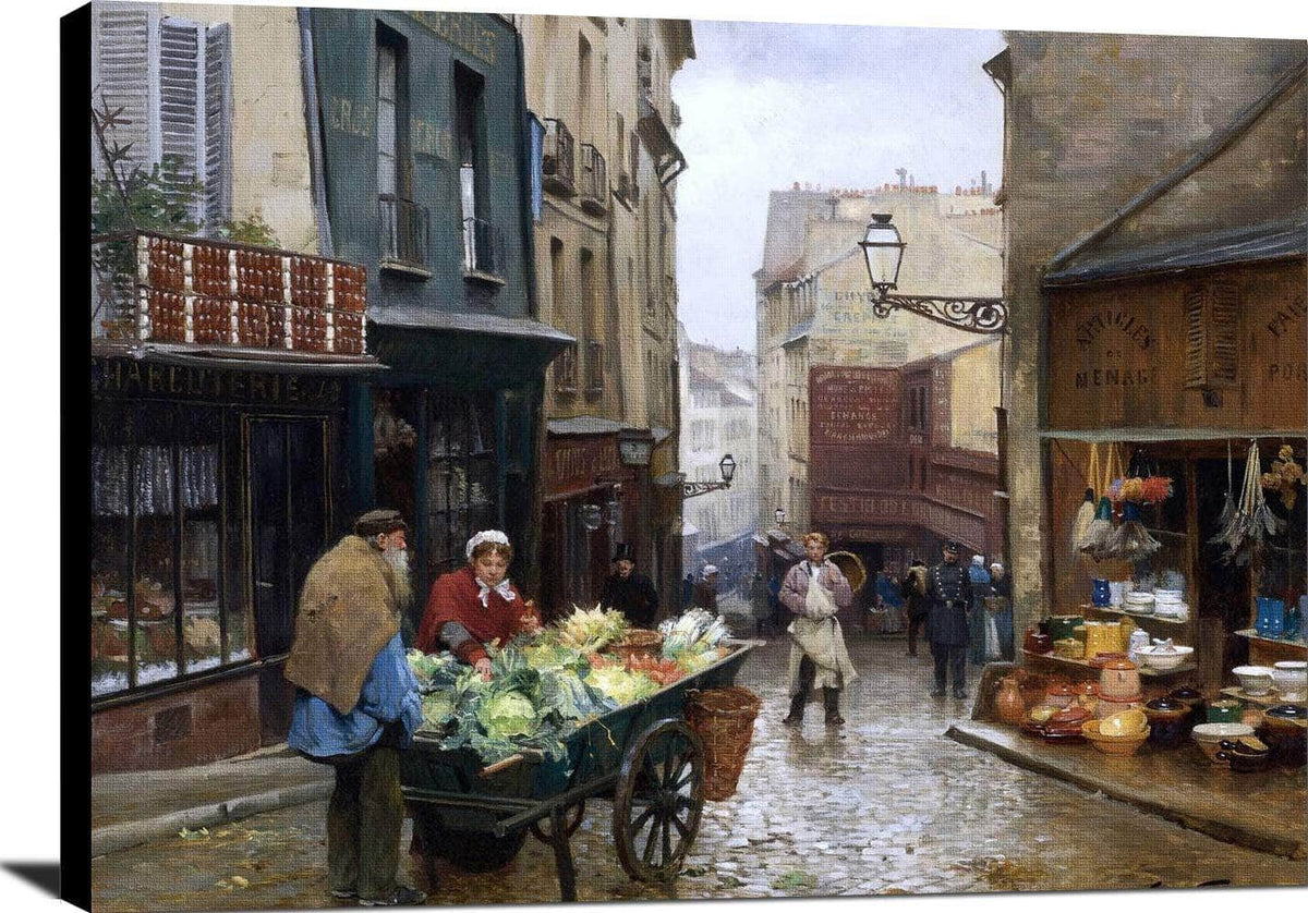 Market On The Rue Mouffetard, Paris Painting Victor Gabriel Gilbert Canvas Art Fine Art Print