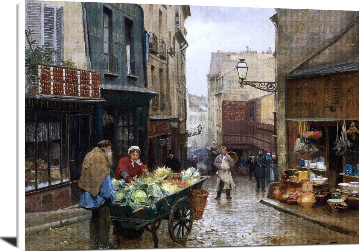 Market On The Rue Mouffetard, Paris Painting Victor Gabriel Gilbert Canvas Art Fine Art Print