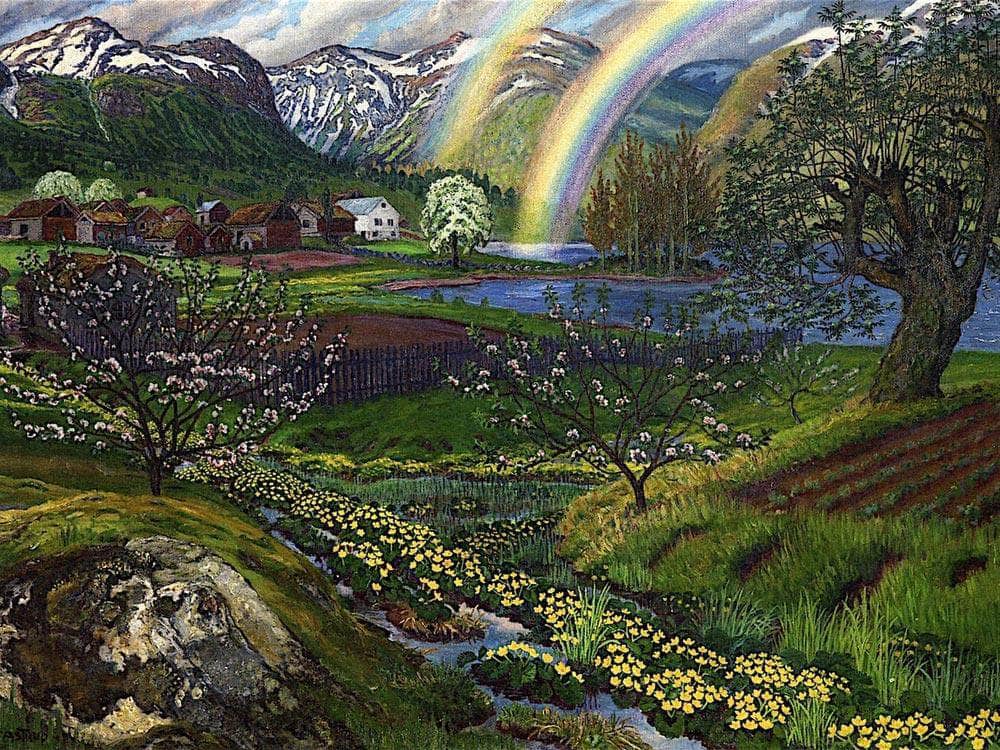 Marsh Marigolds And Double Rainbow By Nicolai Astrup Fine Art Print