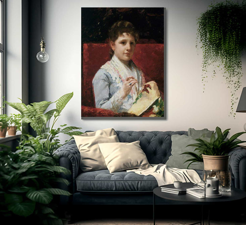 Mary Ellison Embroidering By Cassatt Mary Fine Art Print