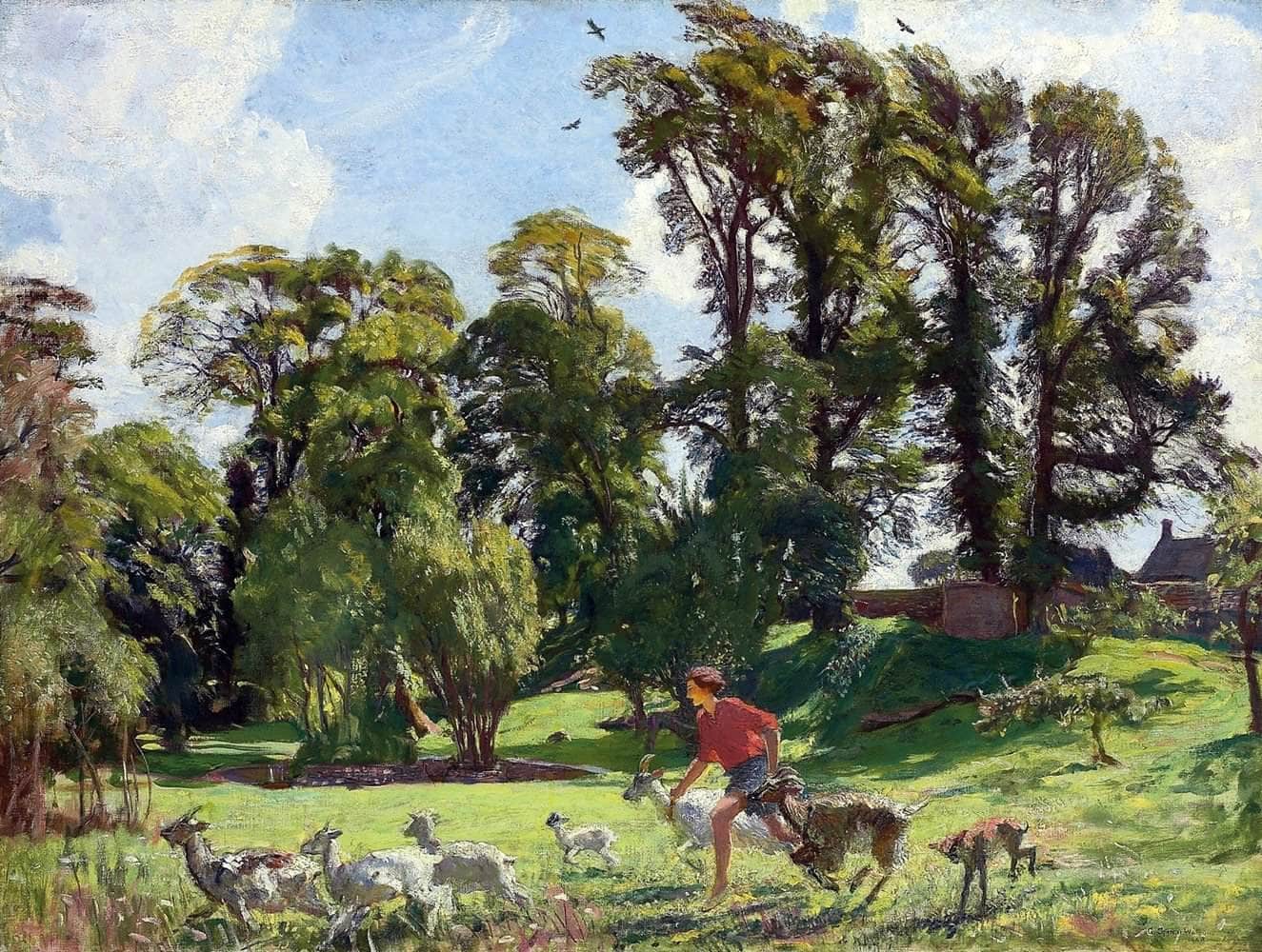 Mary In The Gardens Dunshay Painting George Spencer Watson Canvas Art Fine Art Print