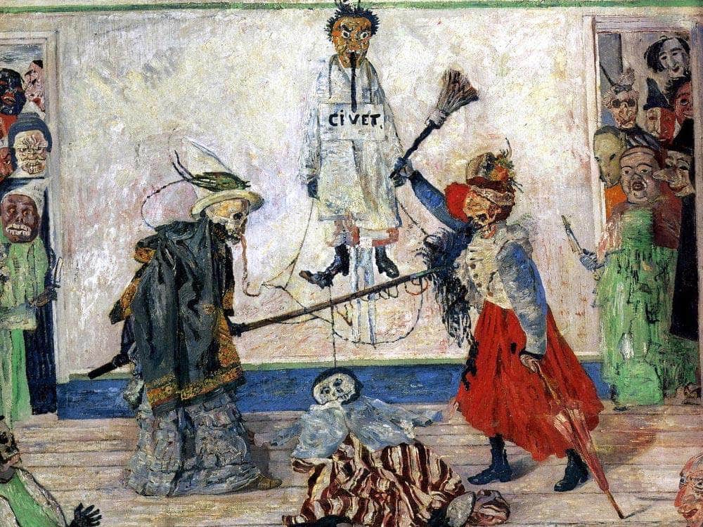 Masks Fighting Over A Hanged Man By James Ensor Fine Art Print