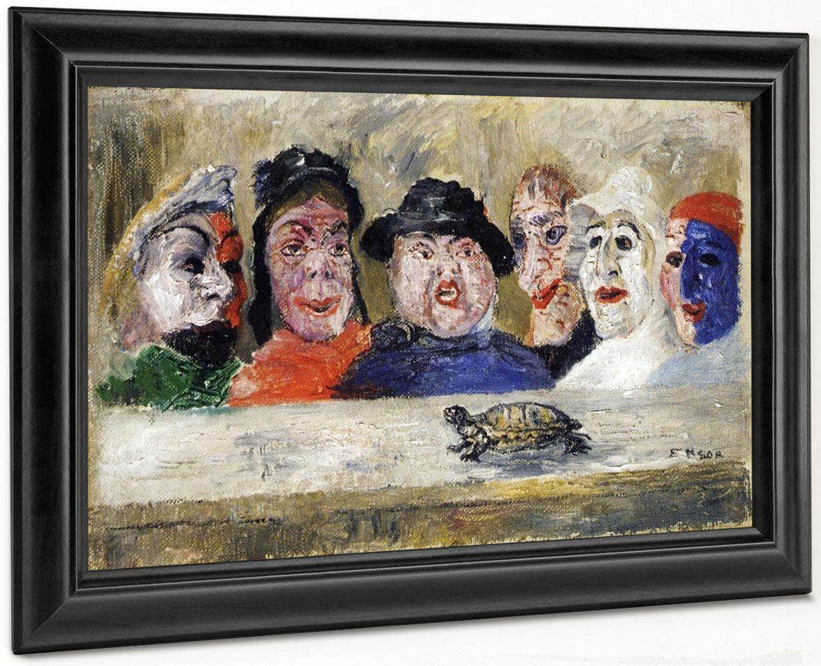 Masks Watching A Turtle By James Ensor Fine Art Print