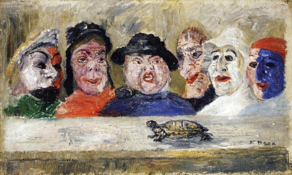 Masks Watching A Turtle By James Ensor Fine Art Print