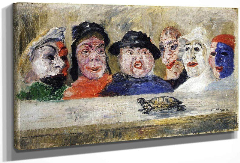 Masks Watching A Turtle By James Ensor Fine Art Print