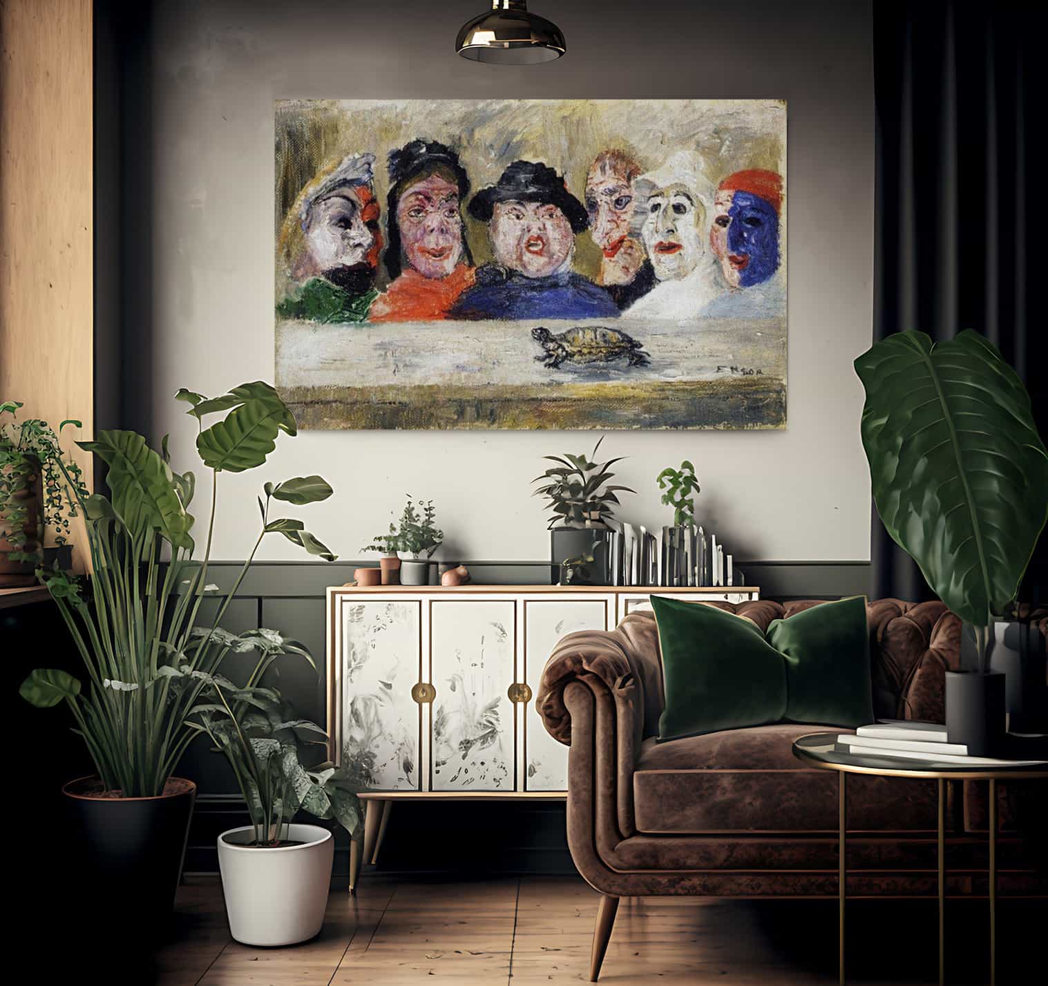 Masks Watching A Turtle By James Ensor Fine Art Print
