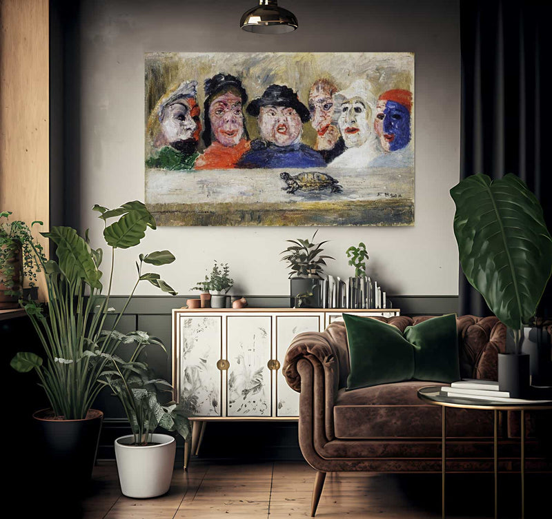 Masks Watching A Turtle By James Ensor Fine Art Print