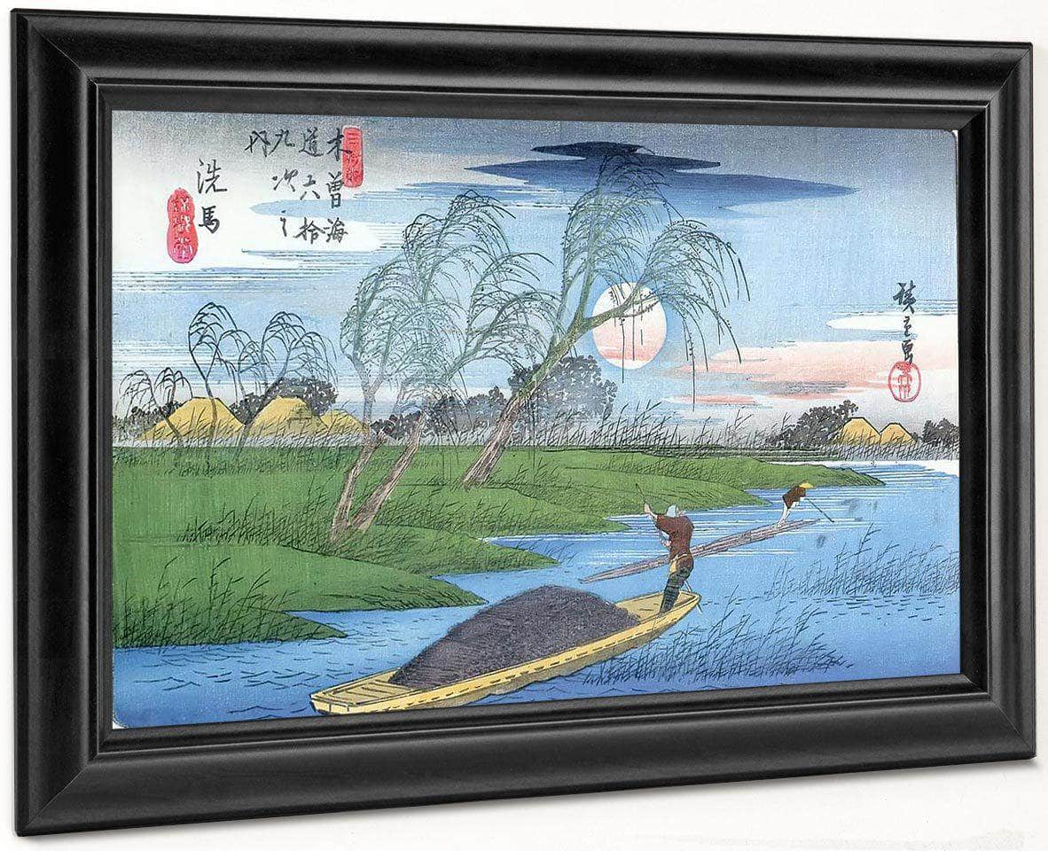 Men Poling Boats Past A Bank With Willows By Hiroshige Fine Art Print