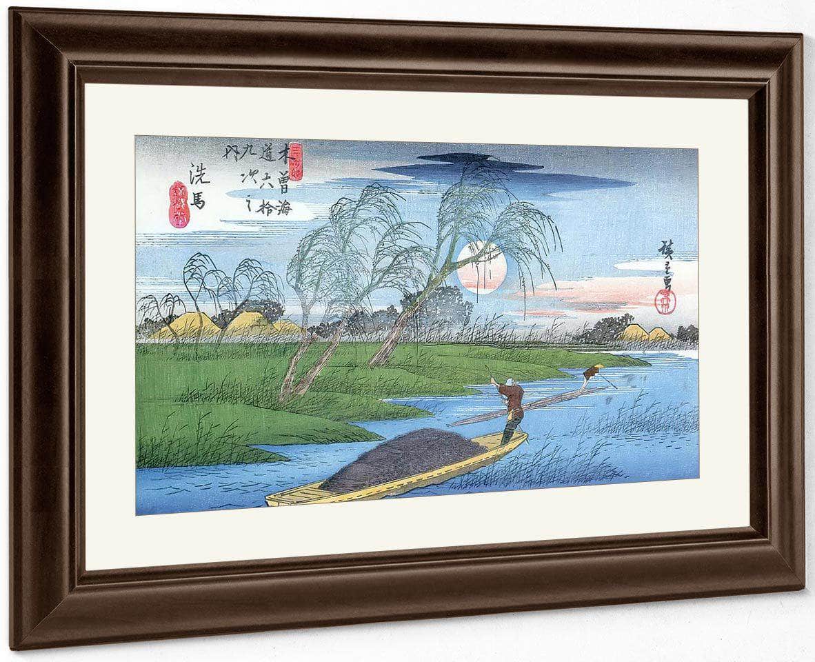 Men Poling Boats Past A Bank With Willows By Hiroshige Fine Art Print