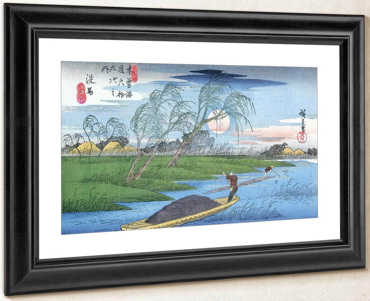 Men Poling Boats Past A Bank With Willows By Hiroshige Fine Art Print