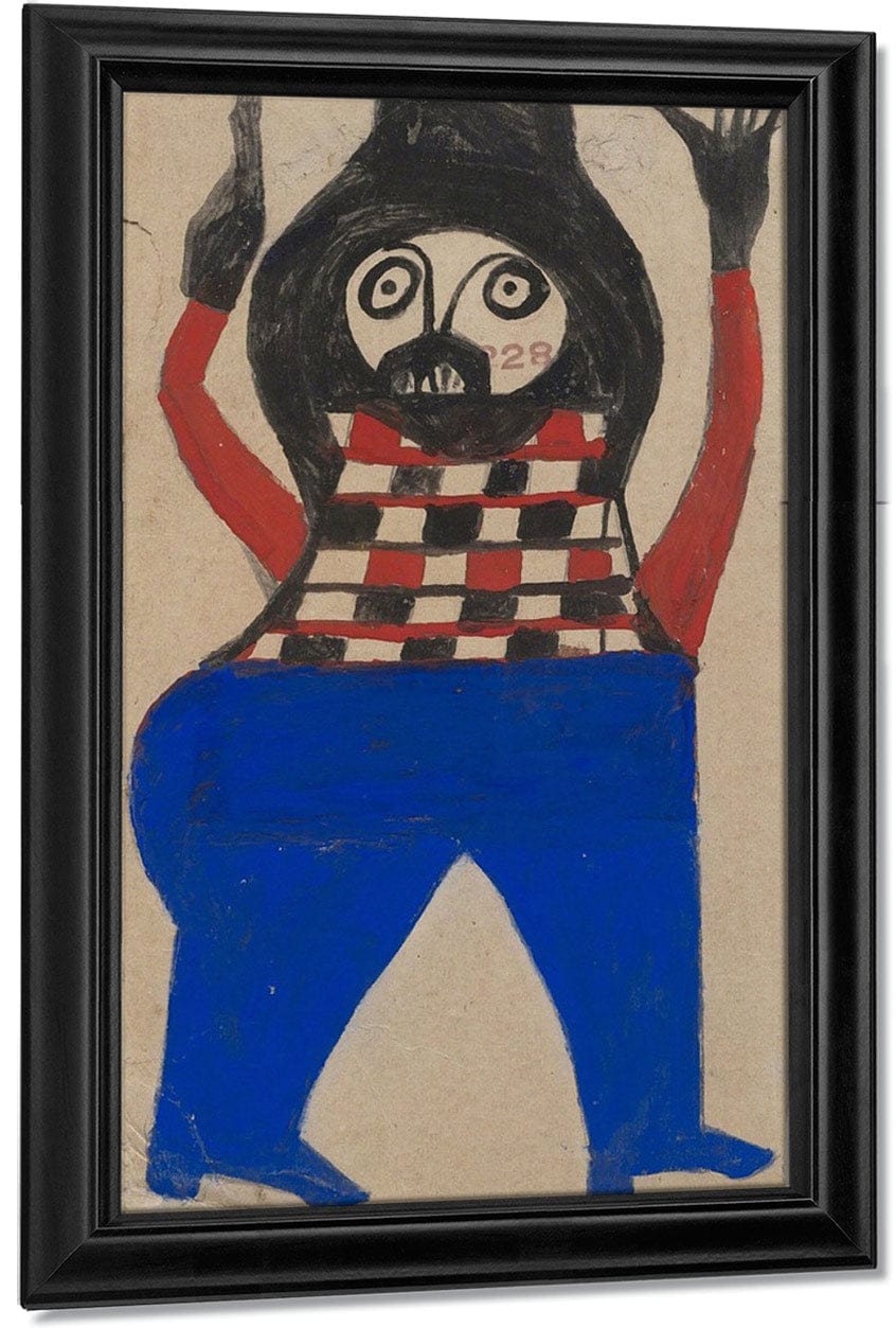 Mexican Man In Checkered Shirt By Bill Traylor Fine Art Print