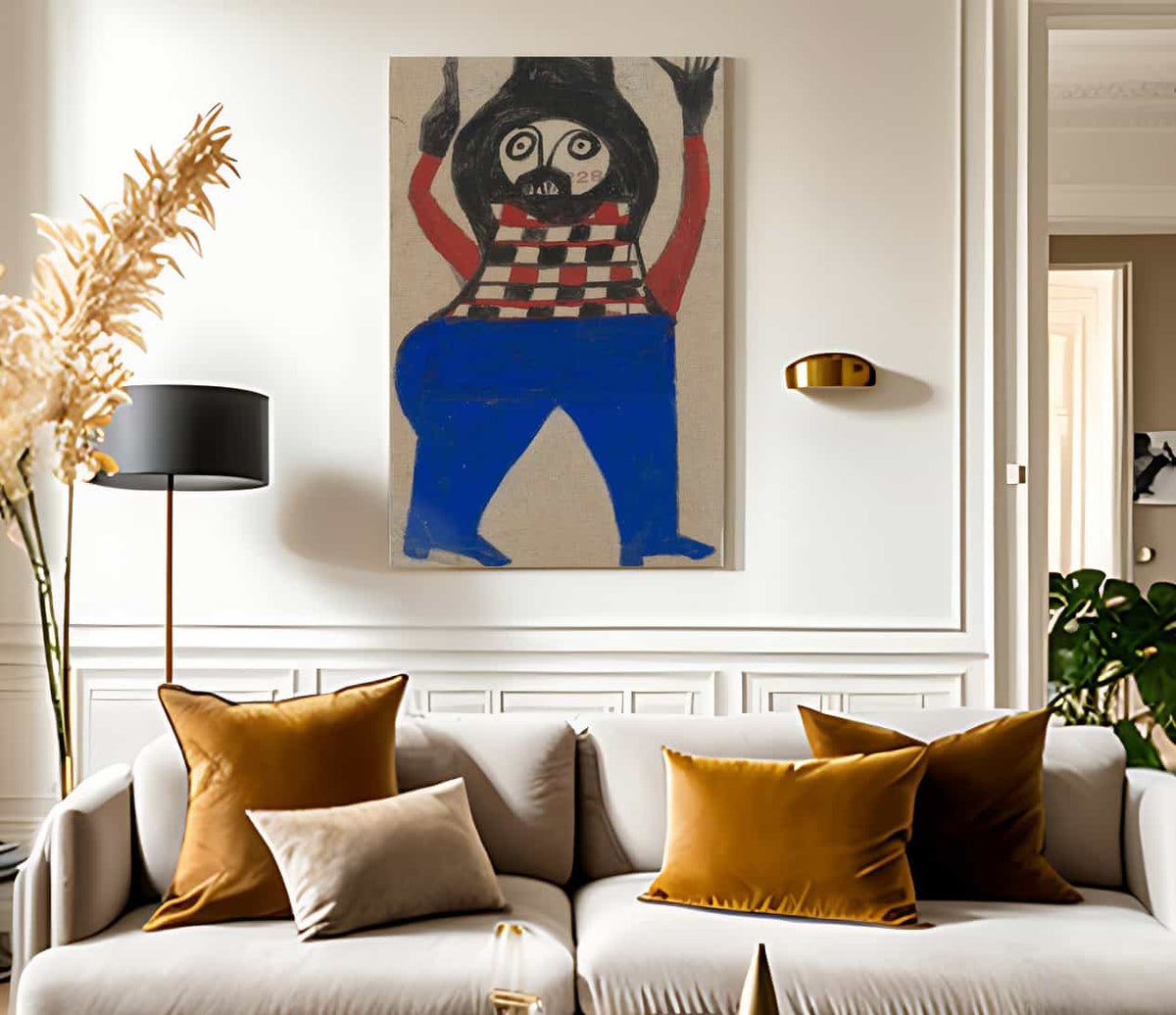 Mexican Man In Checkered Shirt By Bill Traylor Fine Art Print