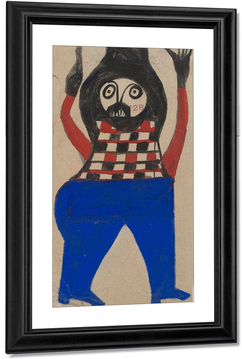 Mexican Man In Checkered Shirt By Bill Traylor Fine Art Print