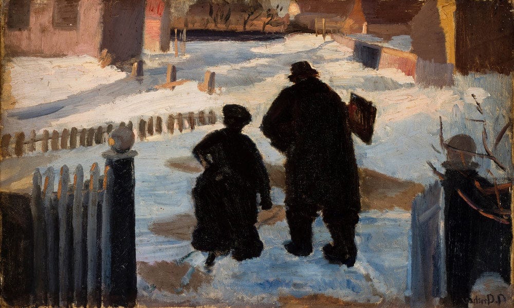 Michael Ancher On His Way To His Studio Accompanied By The Organist Helene Christensen Upload By Anna Ancher Fine Art Print