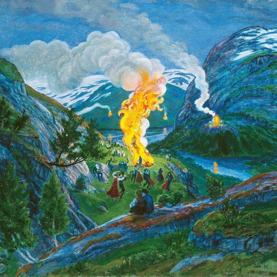 Midsummer Eve Bonfire 3 By Nicolai Astrup Fine Art Print