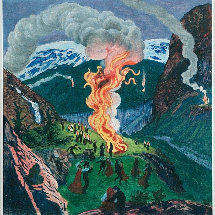 Midsummer Eve Bonfire (Woodcut) 1 By Nicolai Astrup Fine Art Print