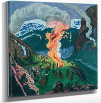 Midsummer Eve Bonfire (Woodcut) 1 By Nicolai Astrup Fine Art Print