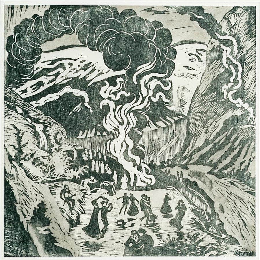 Midsummer Eve Bonfire (Woodcut) By Nicolai Astrup Fine Art Print