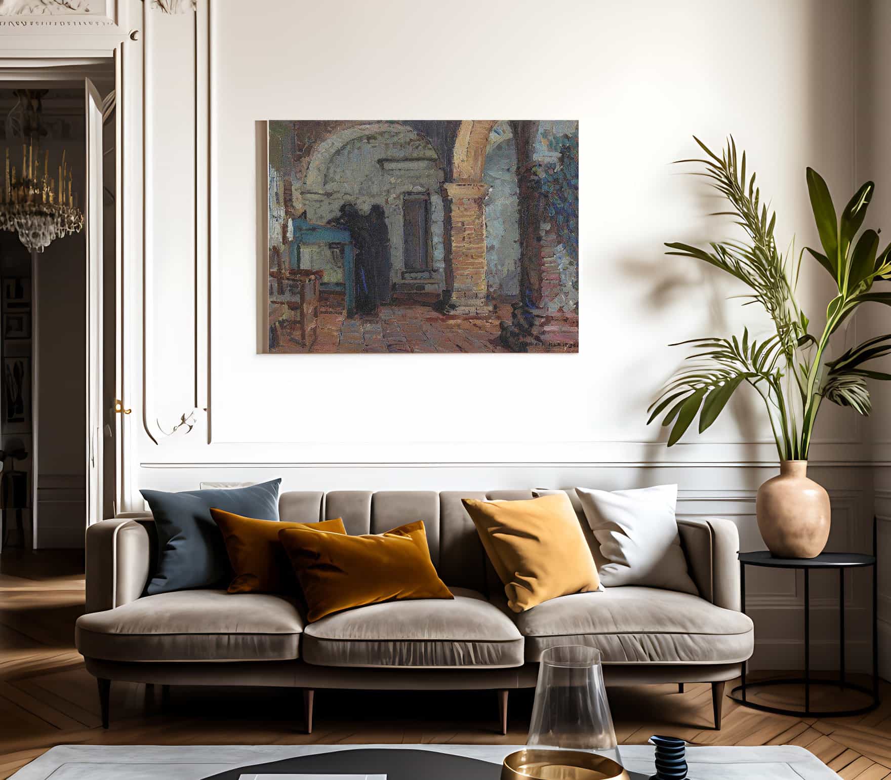 Monks Under A Mission Arcade By Joseph Kleitsch Fine Art Print