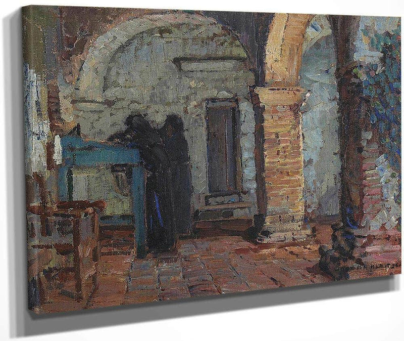 Monks Under A Mission Arcade By Joseph Kleitsch Fine Art Print