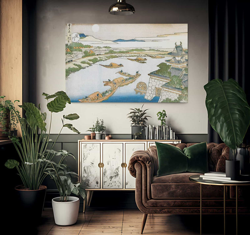 Moon Above Yodo River And Osaka Castle By Hokusai Fine Art Print
