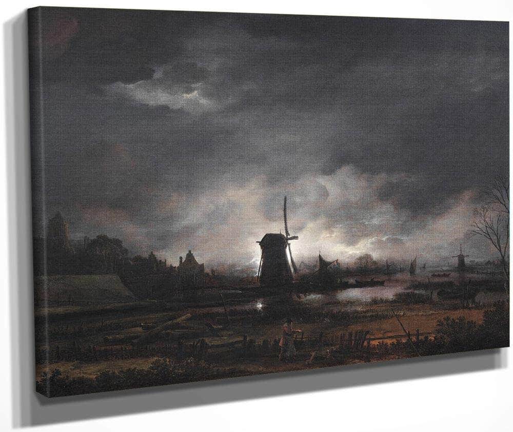 Moonlit Landscape With A Windmill Early To Mid 1650'S By Aert Van Der Neer Fine Art Print