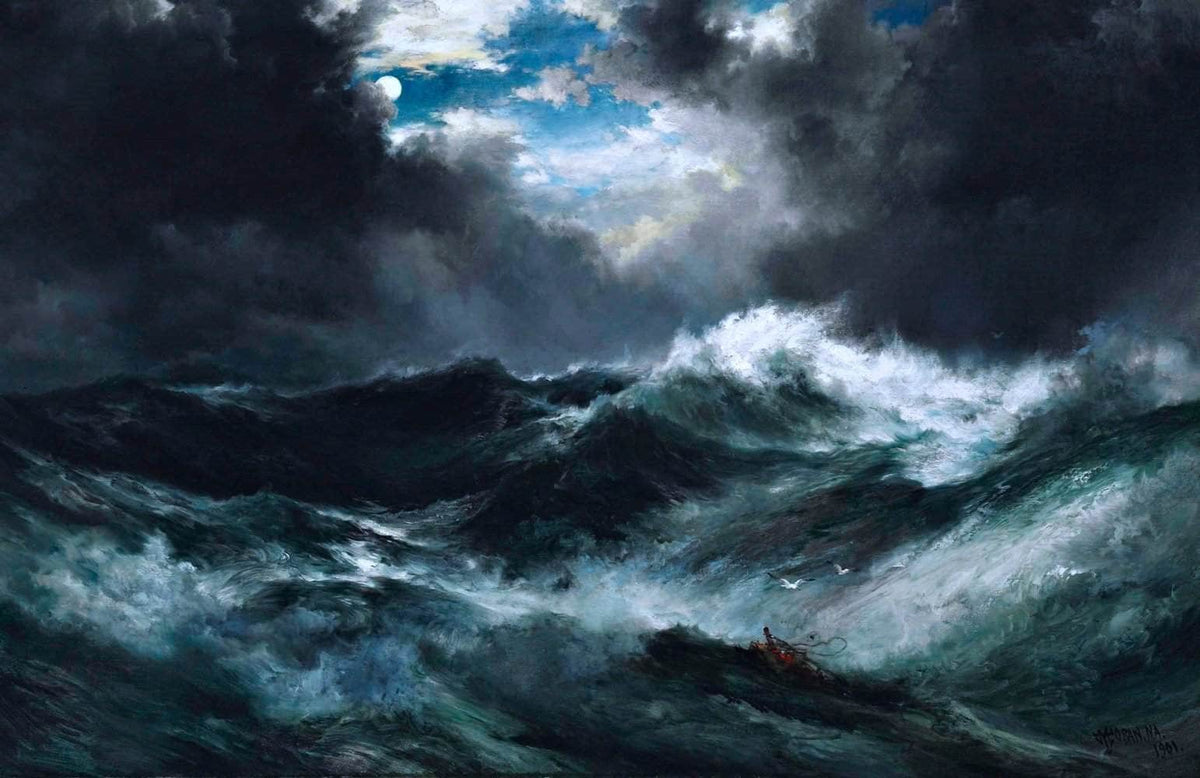 Moonlit Shipwreck At Sea Painting Thomas Moran Canvas Art Fine Art Print