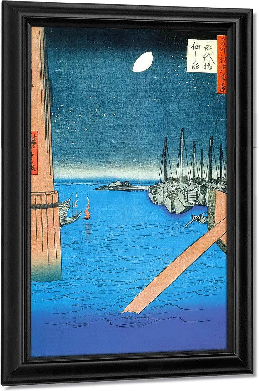 Moored Boats In The Evening By Hiroshige Fine Art Print