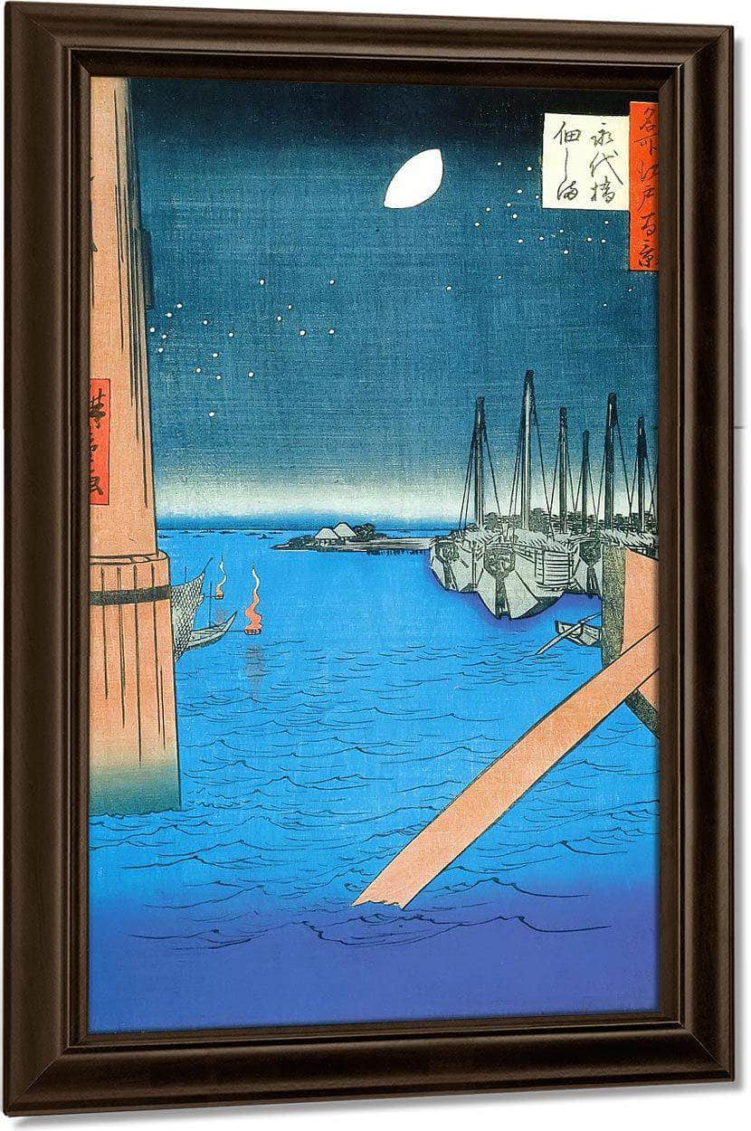 Moored Boats In The Evening By Hiroshige Fine Art Print