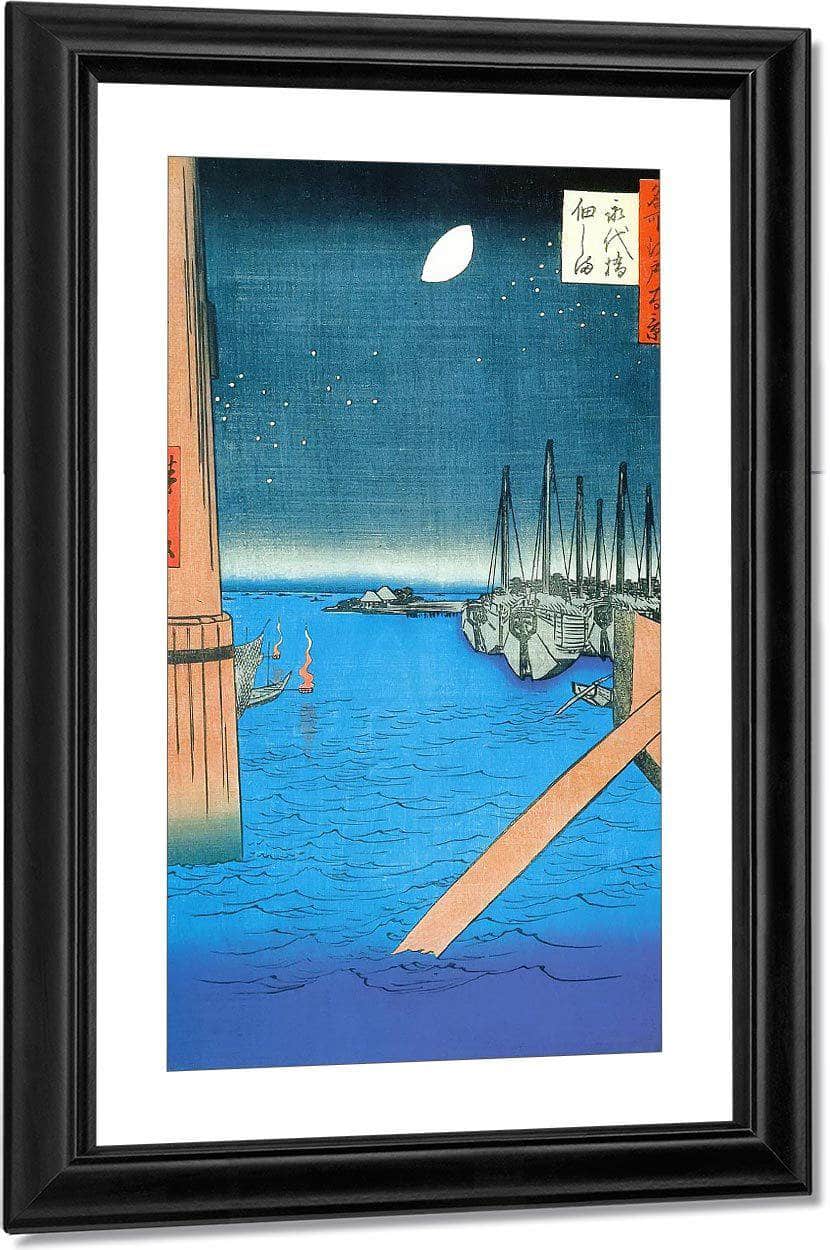 Moored Boats In The Evening By Hiroshige Fine Art Print