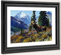 Moose On The Head Of Ram River By Carl Rungius Fine Art Print