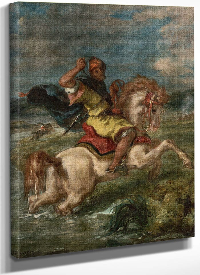 Moroccan Horseman Crossing A Ford By Ferdinand Victor Eugene Delacroix Fine Art Print