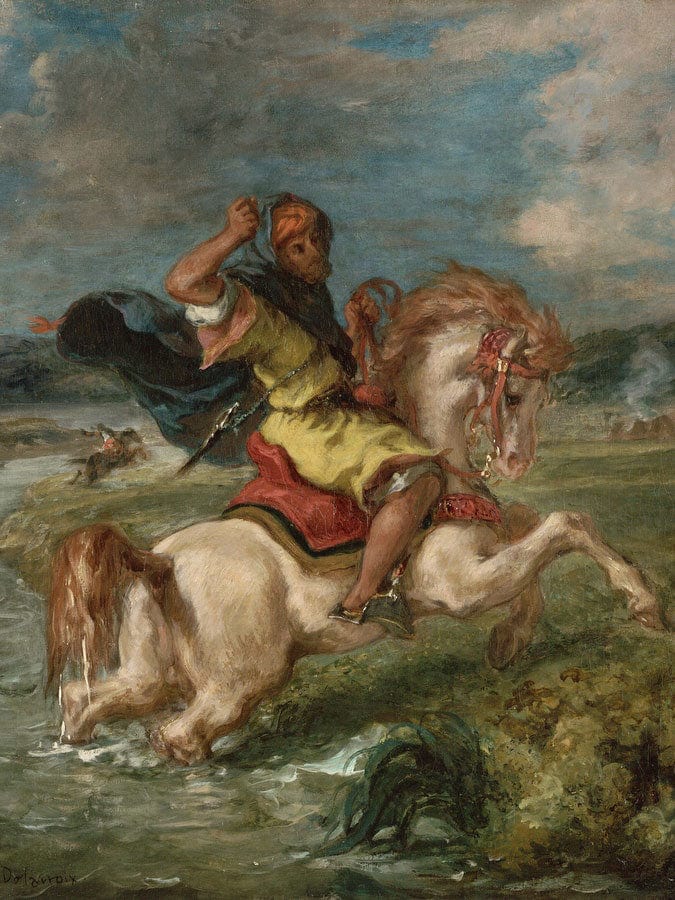 Moroccan Horseman Crossing A Ford By Ferdinand Victor Eugene Delacroix Fine Art Print