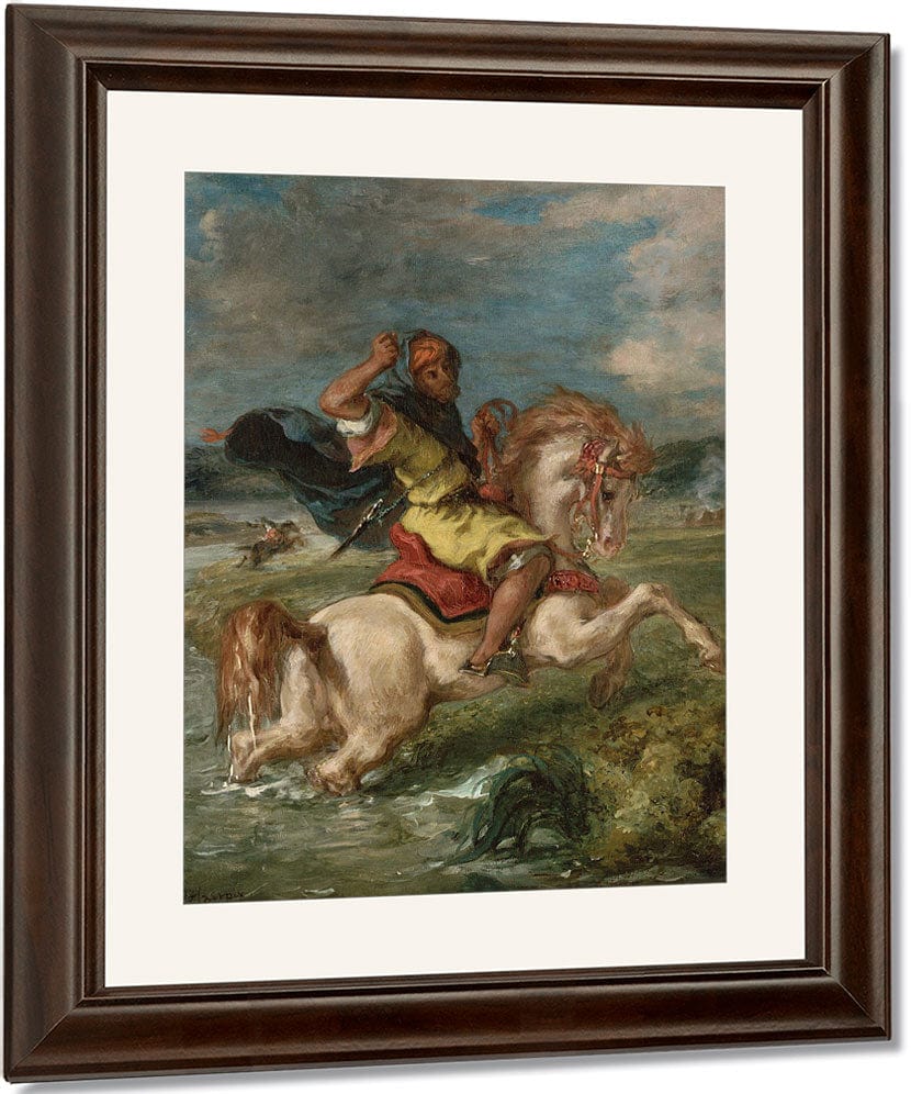 Moroccan Horseman Crossing A Ford By Ferdinand Victor Eugene Delacroix Fine Art Print