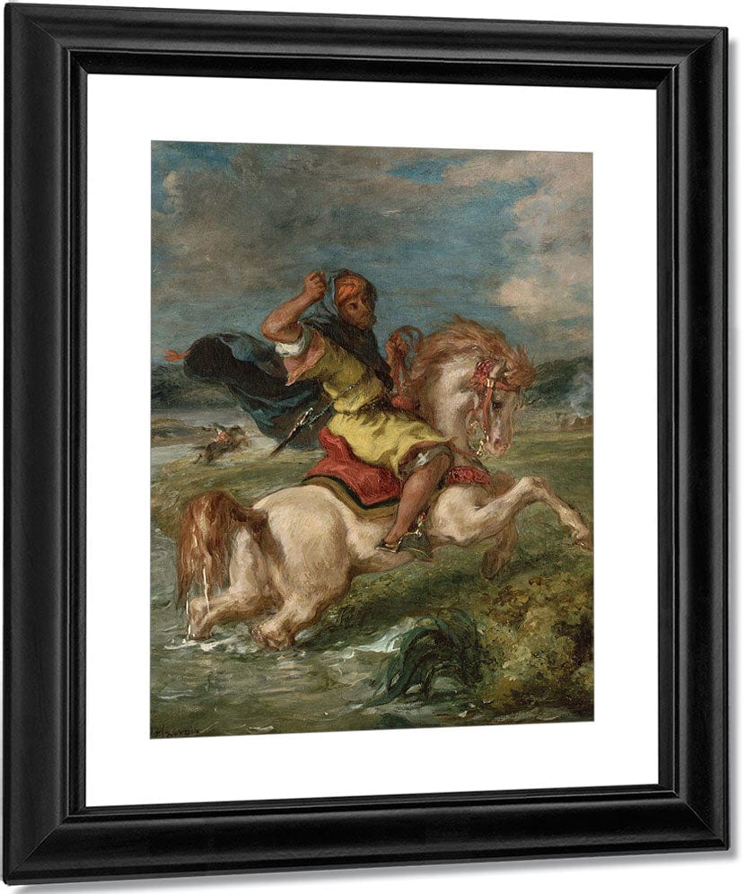 Moroccan Horseman Crossing A Ford By Ferdinand Victor Eugene Delacroix Fine Art Print