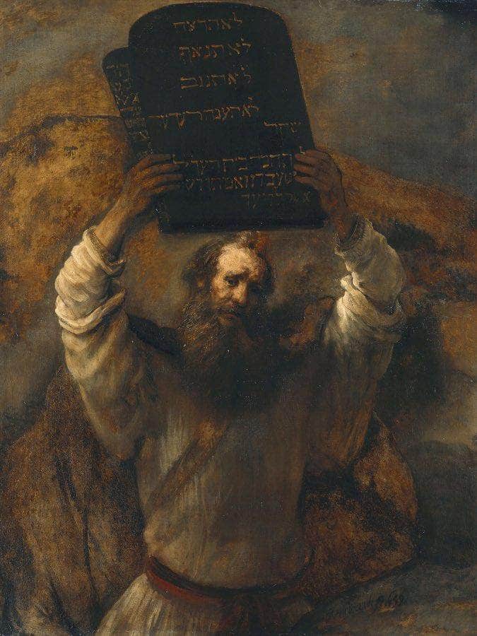 Moses With The Ten Commandments By Rembrandt Fine Art Print