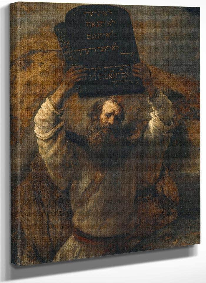 Moses With The Ten Commandments By Rembrandt Fine Art Print