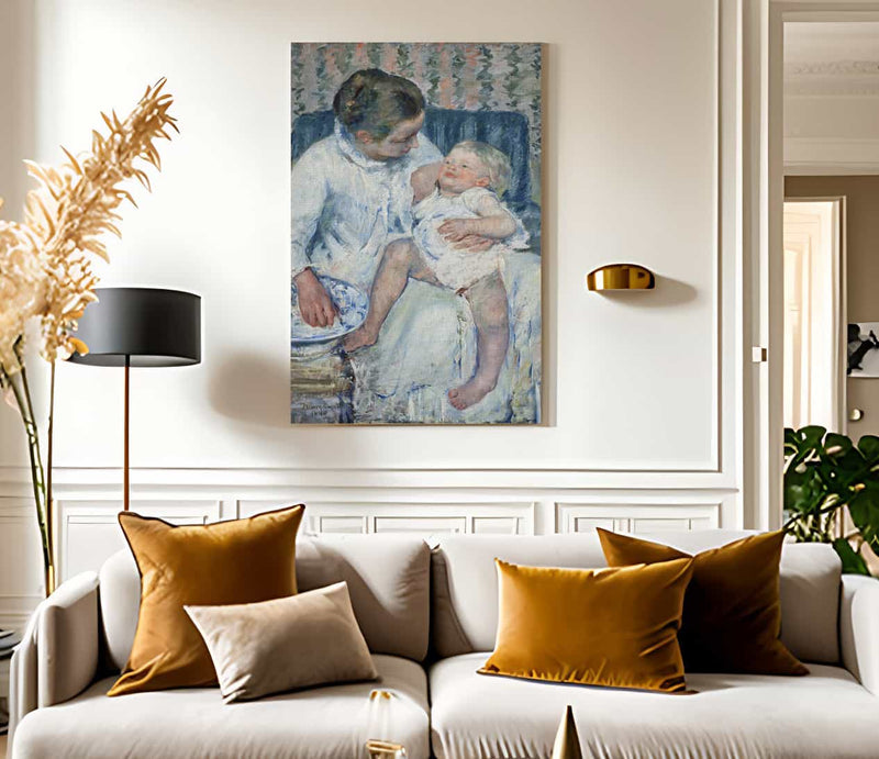 Mother About To Wash Her Sleepy Child By Mary Cassatt Fine Art Print