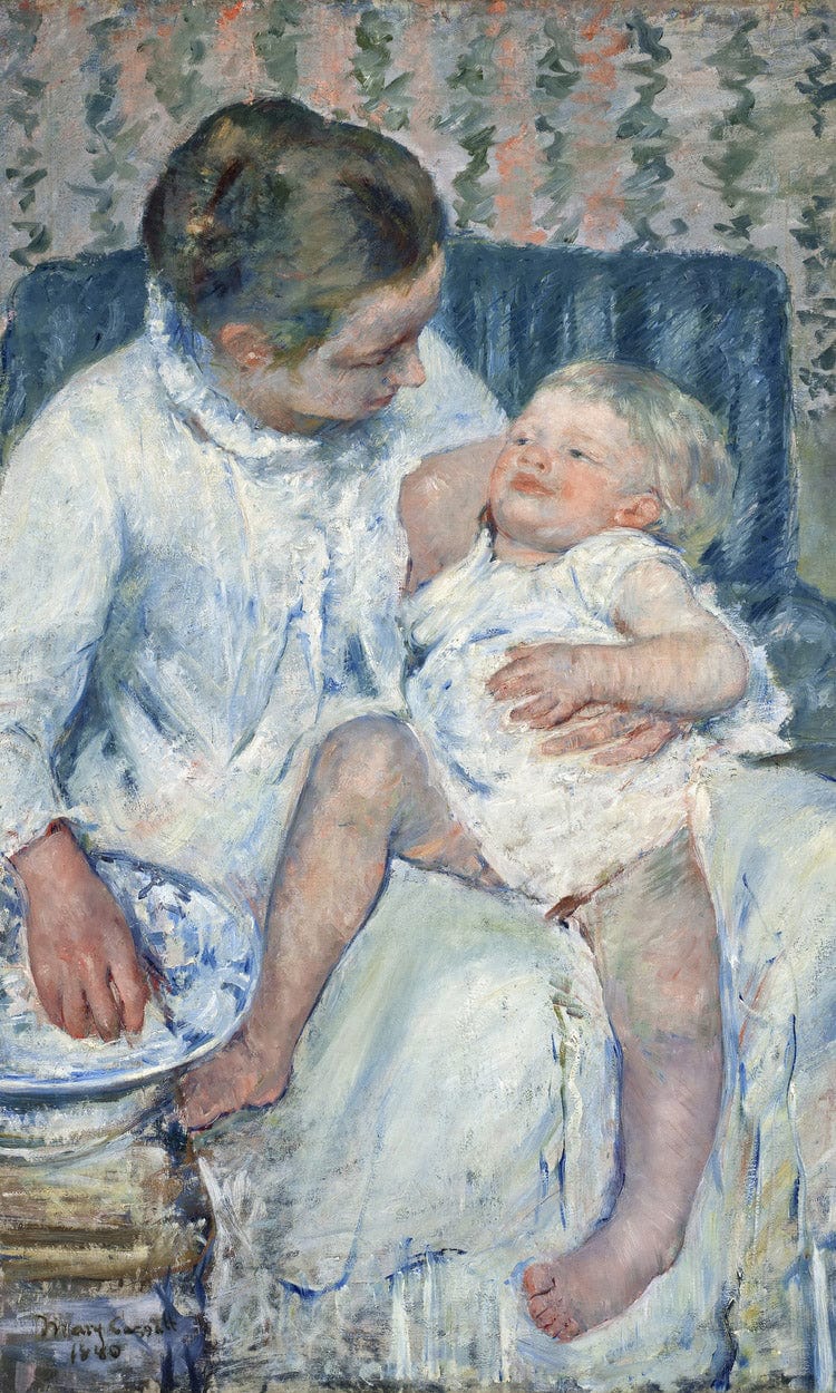 Mother About To Wash Her Sleepy Child By Mary Cassatt Fine Art Print