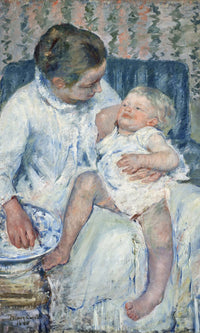 Mother About To Wash Her Sleepy Child By Mary Cassatt Fine Art Print