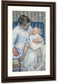 Mother About To Wash Her Sleepy Child By Mary Cassatt Fine Art Print