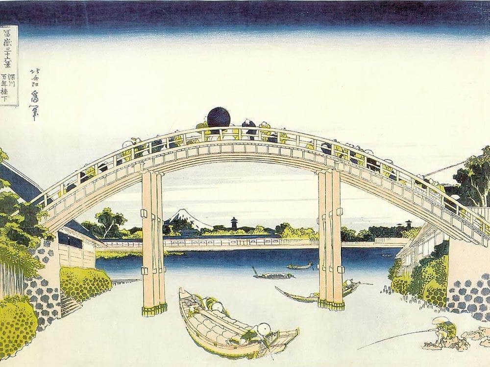 Mount Fuji Seen Through The Piers Of Mannenbashi By Hokusai Fine Art Print