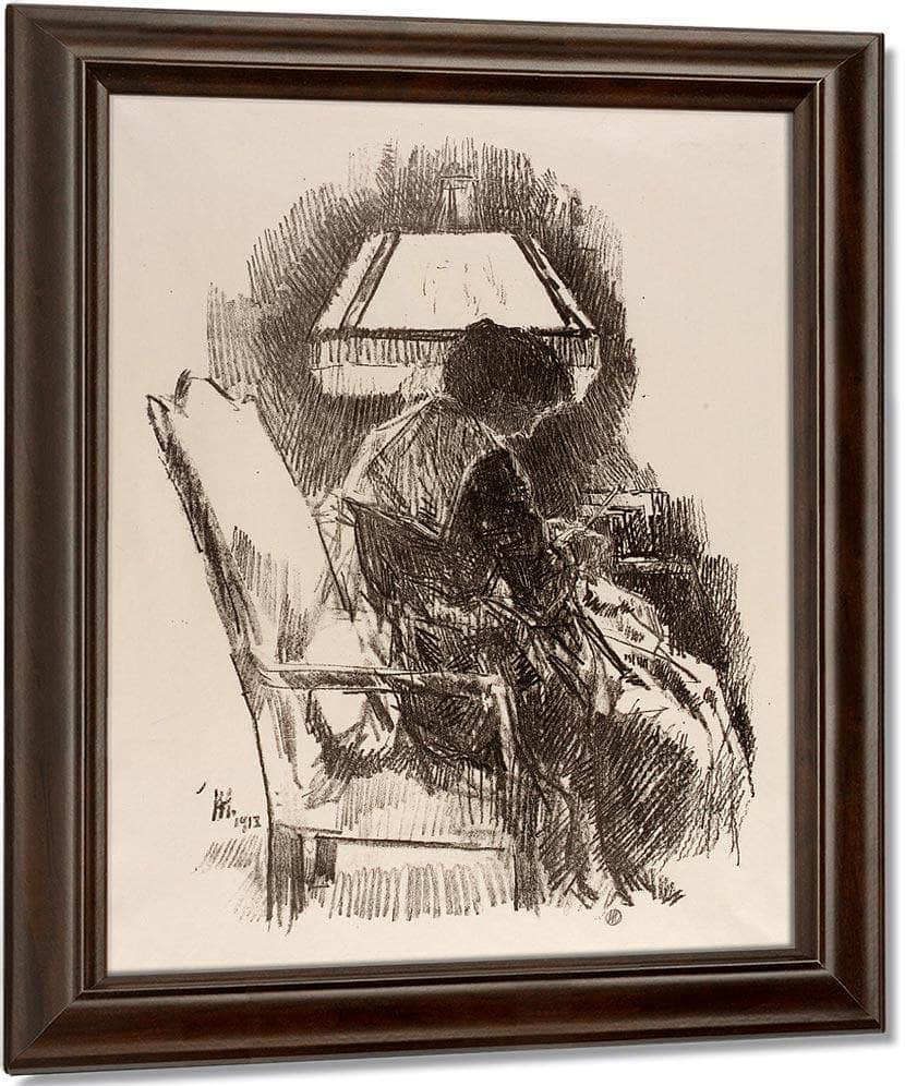 Mrs. Hassam, Knitting By Childe Hassam Fine Art Print
