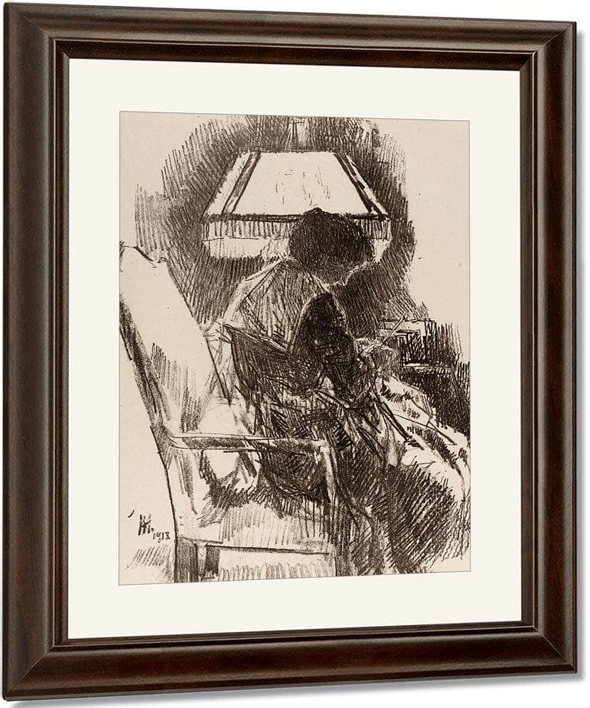 Mrs. Hassam, Knitting By Childe Hassam Fine Art Print