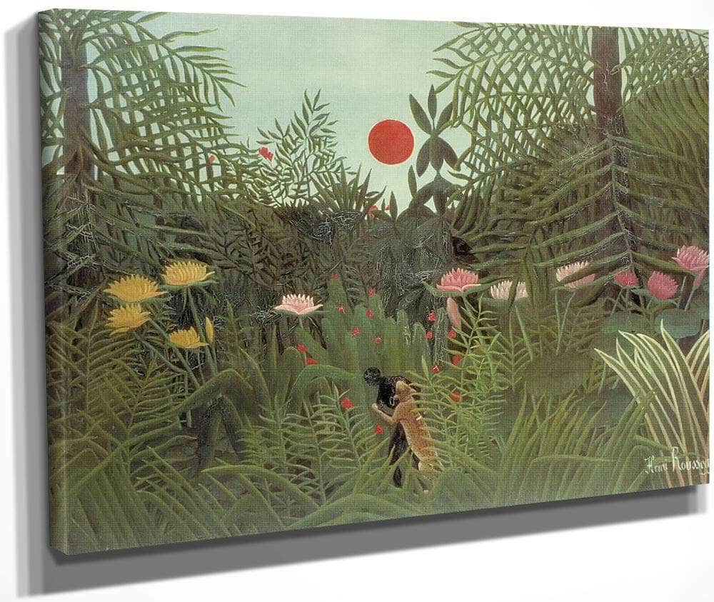 Negro Attacked By A Jaguar 1910 By Henri Rousseau Fine Art Print
