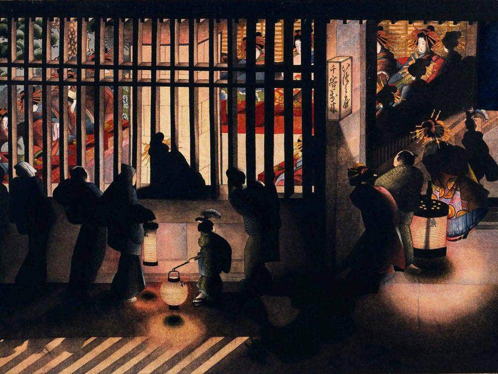 Night Scene In The Yoshiwara 1850 By Katsushika Oi Fine Art Print