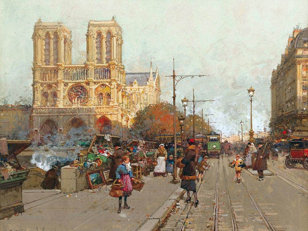 Notre Dame De Paris Vue Du Quai De Montebello By Eugene Galien Laloue Fine Art Print