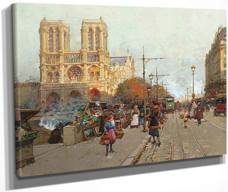 Notre Dame De Paris Vue Du Quai De Montebello By Eugene Galien Laloue Fine Art Print